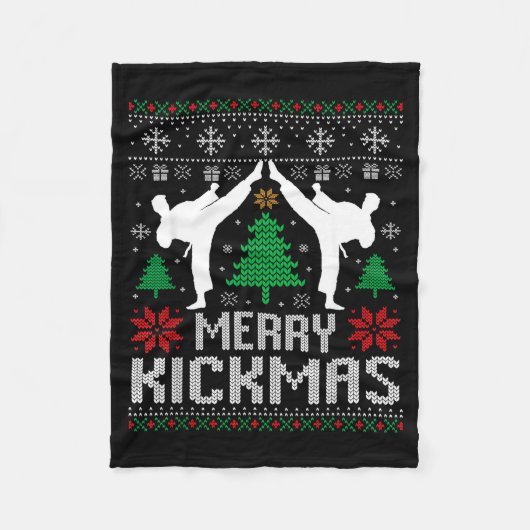 Couverture Polaire Merry Kickmas Karate Jiu Jitsu Ugly Christmas Xmas (Devant)