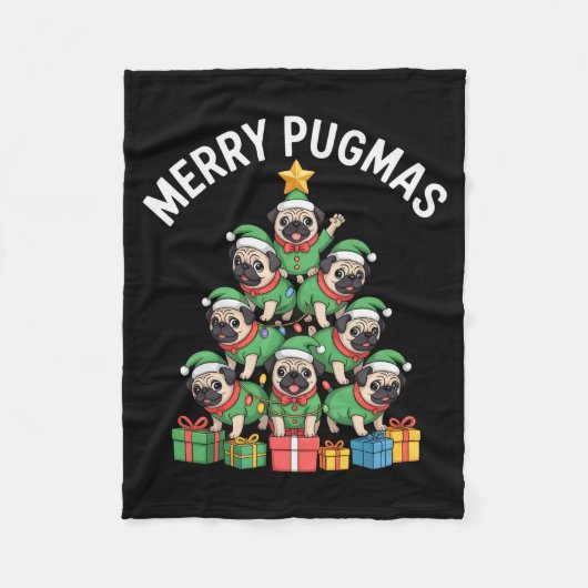 Couverture Polaire Merry Pugmas Funny Pug Christmas Tree Holiday Long (Devant)
