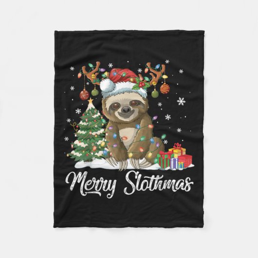 Couverture Polaire Merry Slothmas Funny Sloth Christmas Tree Lights X (Devant)