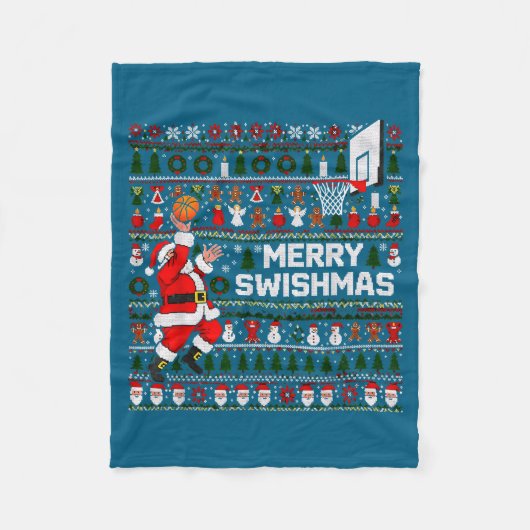 Couverture Polaire Merry Swishmas Santa Basketball Ugly Sweater Style (Devant)