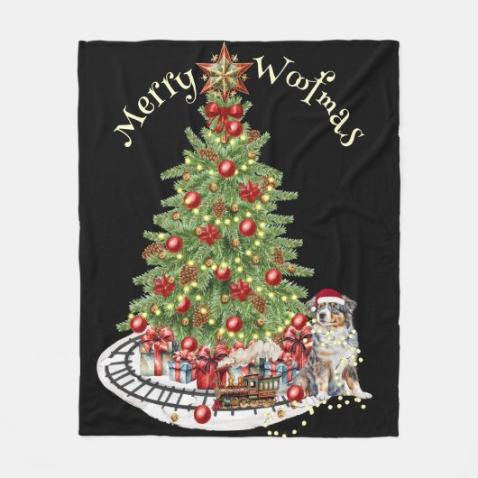Couverture Polaire Merry Woofmas Chien Design - Australian Shepherd (Devant)