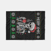 Couverture Polaire Merry Xmas Skeleton Ugly Sweater, Skull Wearing Sa (Devant (Horizontal))