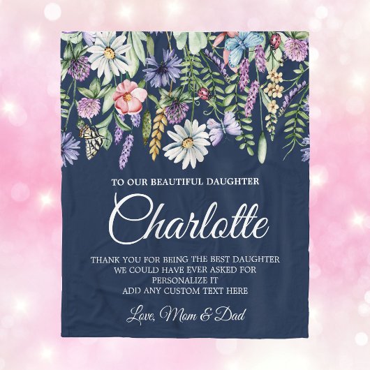 Couverture Polaire Message personnalisé Fleurs sauvages fille
