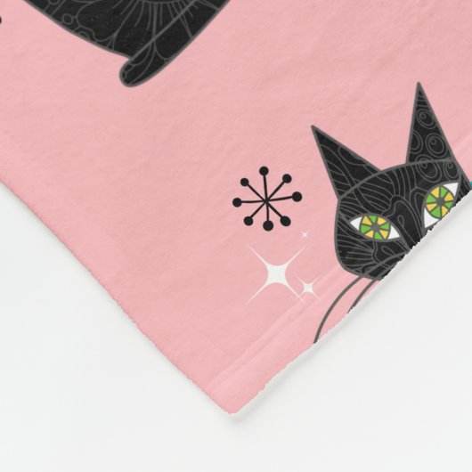 Couverture Polaire Mi-siècle moderne Chat atomique rose bleu rétro (Coin)