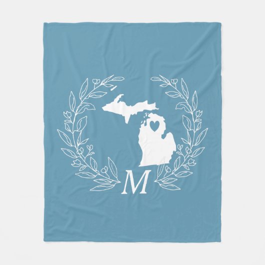 Couverture Polaire Michigan State map wreath feuille monogramme (Devant)