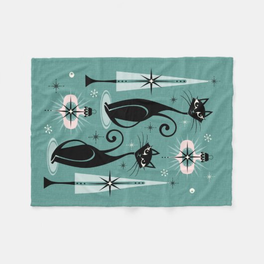 Couverture Polaire Mid Century Atomic Kitty Noël ©studioxtine (Devant (Horizontal))