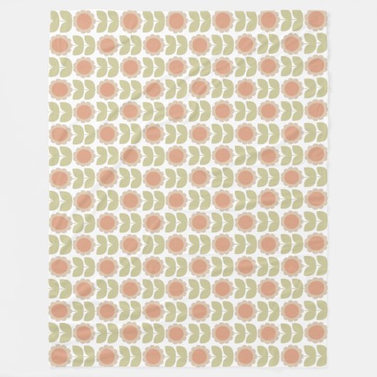 Couverture Polaire  Mid-Century Pastel Pink Retro Floral Pattern (Devant)
