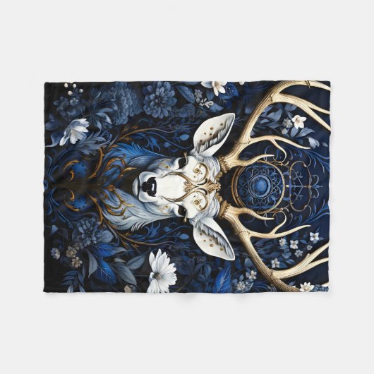 Couverture Polaire Midnight Celestial Floral Gothic Deer (Devant (Horizontal))