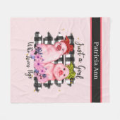 Couverture Polaire mignon amoureux de porc ajouter nom (Devant (Horizontal))