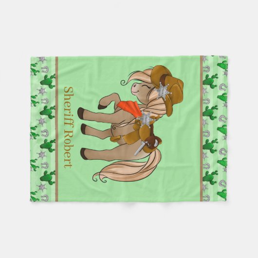 Couverture Polaire mignon bébé garçon unisex cheval ajouter nom (Devant (Horizontal))