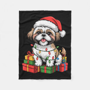 Couverture Polaire Mignon Chapeau de Père Noël de Shih Tzu Noël Xmas