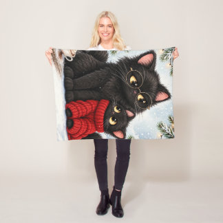 Couverture Polaire Mignon Chat Noir Écharpe Rouge Plaid en Laine - Dr