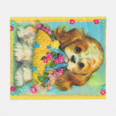 Couverture Polaire mignon chiot tenant panier de fleurs (Devant (Horizontal))