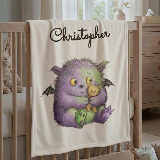 Couverture Polaire Mignon Copain Monstre Violet Vert Fluffy