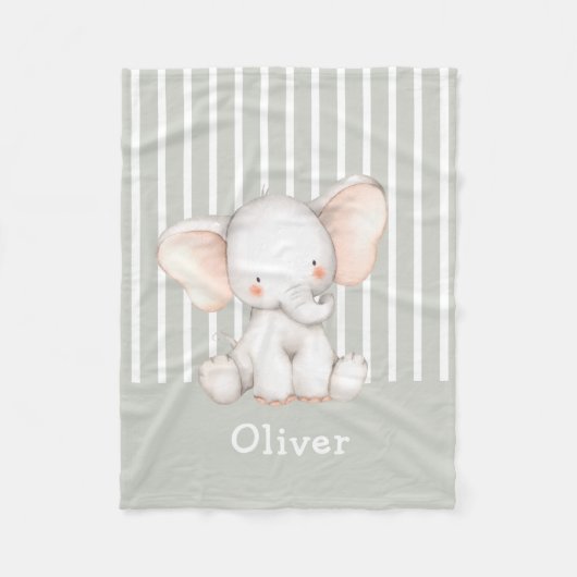 Couverture Polaire Mignon éléphant bébé aquarelle nom de l'enfant (Devant)
