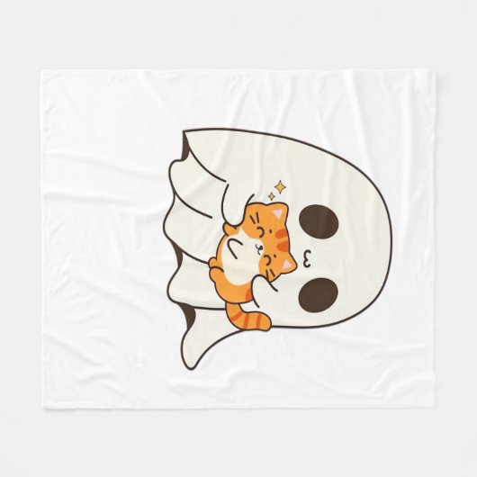 Couverture Polaire Mignon fantôme et chat, T-shirt classique Hallowee (Devant (Horizontal))