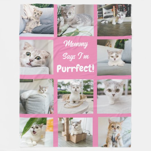 Couverture Polaire Mignon Je suis Purrfect Chat Collage photo rose (Devant)
