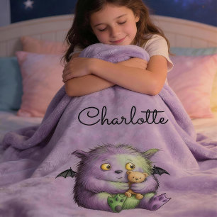 Couverture Polaire Mignon Monstre Fluffy Vert Violet Enfants