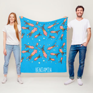 Couverture Polaire Mignon motif de dessin animé de calmar rose drôle