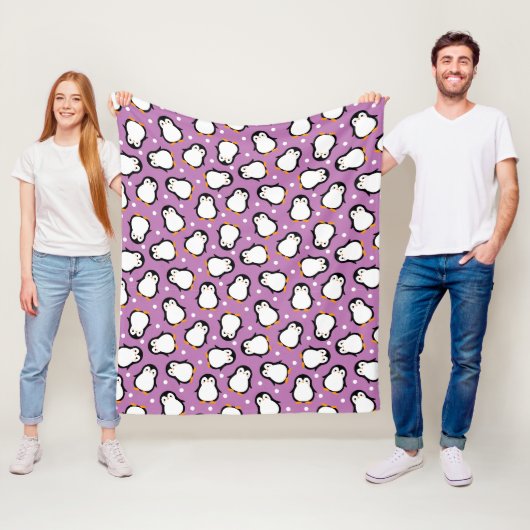 Couverture Polaire Mignon motif de manchot violet (En situation)