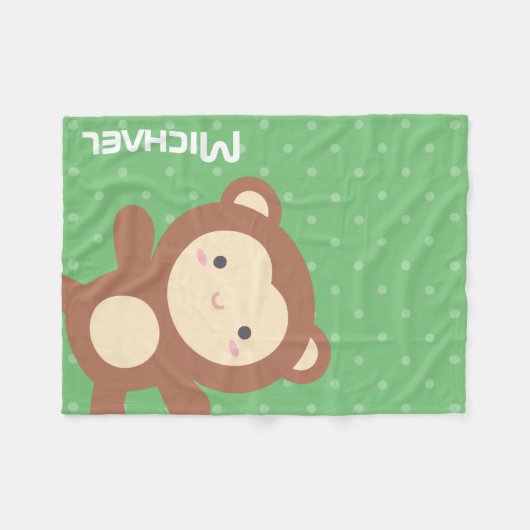 Couverture Polaire Mignon Singe Kawaii Points Verts (Devant (Horizontal))