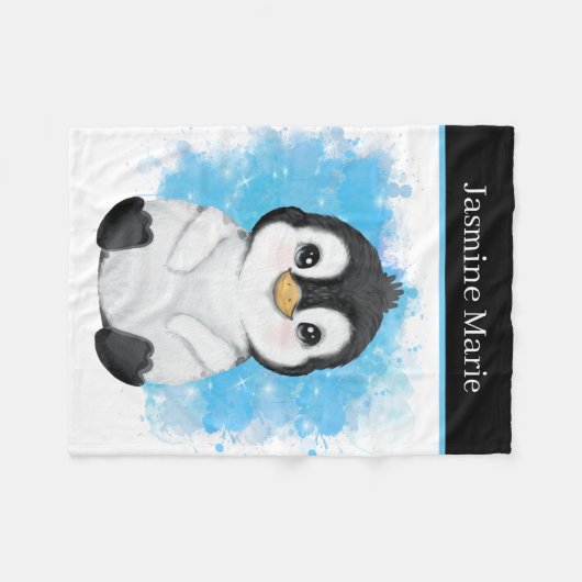 Couverture Polaire mignon unisex bébé pingouin ajouter nom (Devant (Horizontal))
