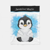 Couverture Polaire mignon unisex bébé pingouin ajouter nom (Devant)
