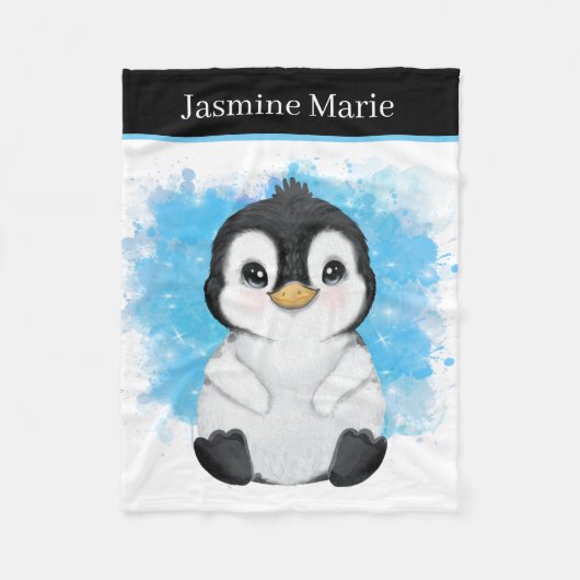 Couverture Polaire mignon unisex bébé pingouin ajouter nom (Devant)