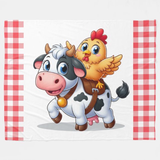 Couverture Polaire mignon vache/poulet caricature (Devant (Horizontal))