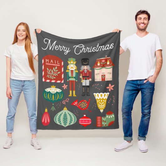 Couverture Polaire Mignonne fête Noisette motif Noël Rouge gris (En situation)