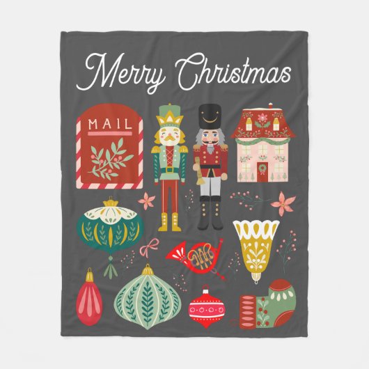 Couverture Polaire Mignonne fête Noisette motif Noël Rouge gris (Devant)