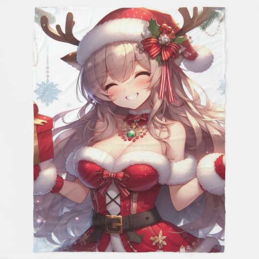Couverture Polaire mignonne fille de Noël anime (Devant)