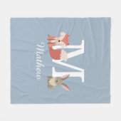 Couverture Polaire Mignonne Fox Et Lapin Forêt Animaux Monogramme Blu (Devant (Horizontal))
