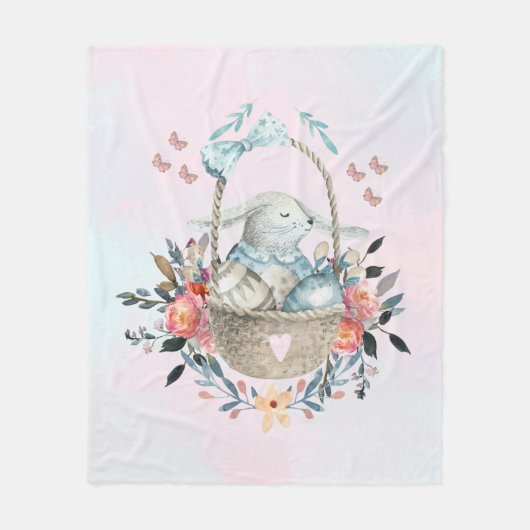 Couverture Polaire Mignonne lapin dans un panier avec des oeufs et de (Devant)