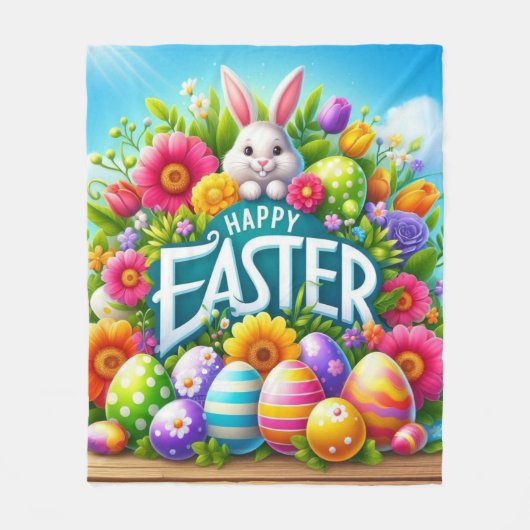 Couverture Polaire Mignonne lapin de printemps/Pâques avec oeuf (Devant)
