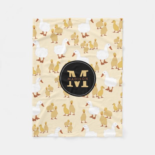 Couverture Polaire Mignonne Mère Canard & Bébé Motif Monogramme (Devant)