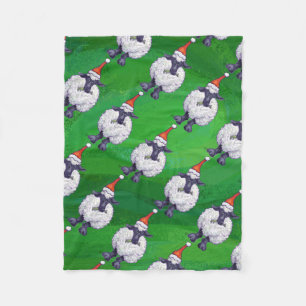 Couverture Polaire Mignonne mouton à Santa Chapeau sur vert