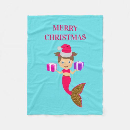 Couverture Polaire Mignonne Noël Sirène fille Santa Chapeau en mer (Devant)