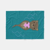 Couverture Polaire Mignonne Otter embrasse un coeur rose (Devant (Horizontal))