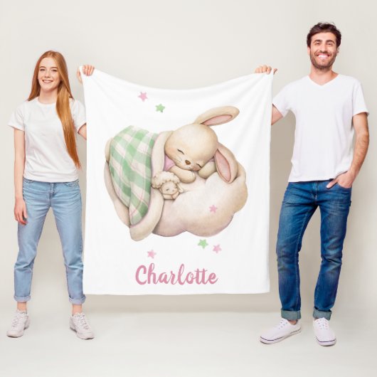 Couverture Polaire Mignonne petite fille lapin dormant sur un nuage (En situation)