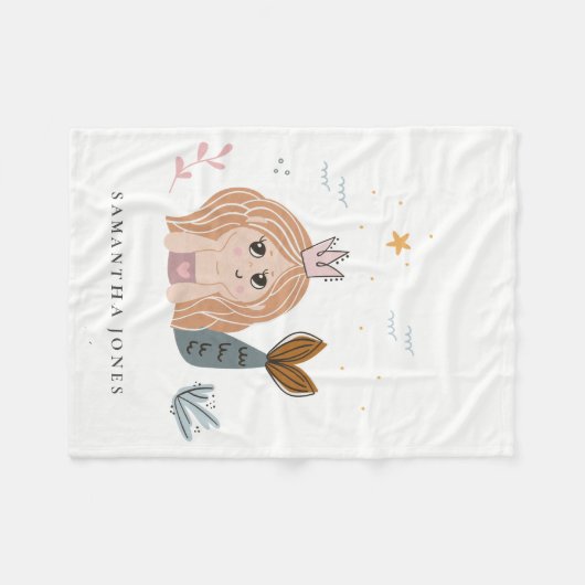 Couverture Polaire Mignonne Petite Maillot Sirène Aquarelle Fille Lar (Devant (Horizontal))