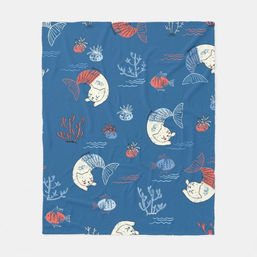 Couverture Polaire Mignonne petite sirène de chat sans couture motif. (Devant)