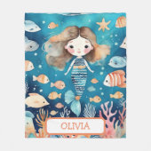 Couverture Polaire Mignonne petite sirène sous la mer avec du poisson (Devant)