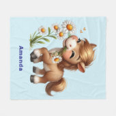 Couverture Polaire Mignonne Pony Mange Manger Des Marguerites (Devant (Horizontal))