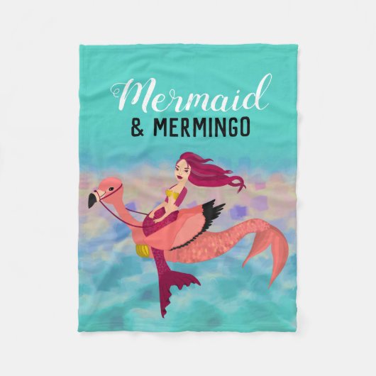 Couverture Polaire Mignonne sirène mauve Flamant rose rose sous la me (Devant)