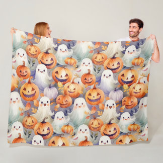 Couverture Polaire Mignons halloween citrouilles et fantômes