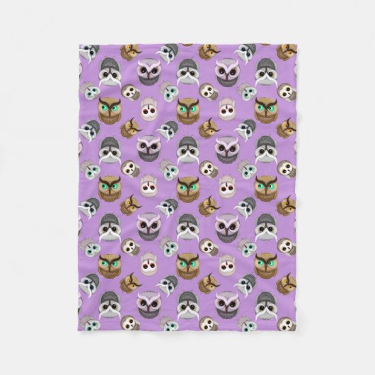 Couverture Polaire Mignons hiboux sur fond violet (Devant)