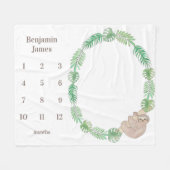 Couverture Polaire Milestone Baby Blanket Cute Sloth Nom du garçon (Devant (Horizontal))