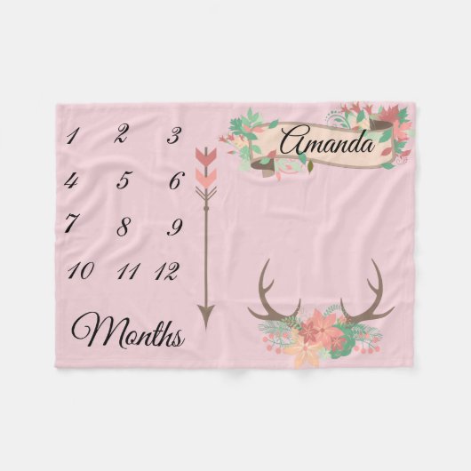 Couverture Polaire Milestone Chic Antler Flèches Fleurs Baby Keepsaké (Devant (Horizontal))