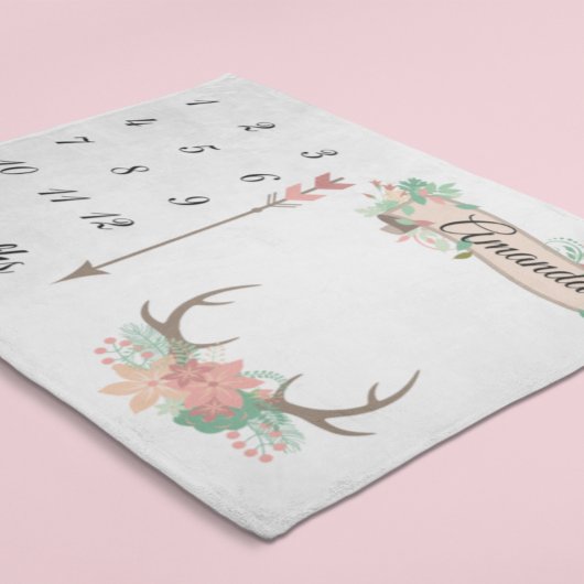 Couverture Polaire Milestone Chic Antler Flèches Fleurs Baby Keepsaké